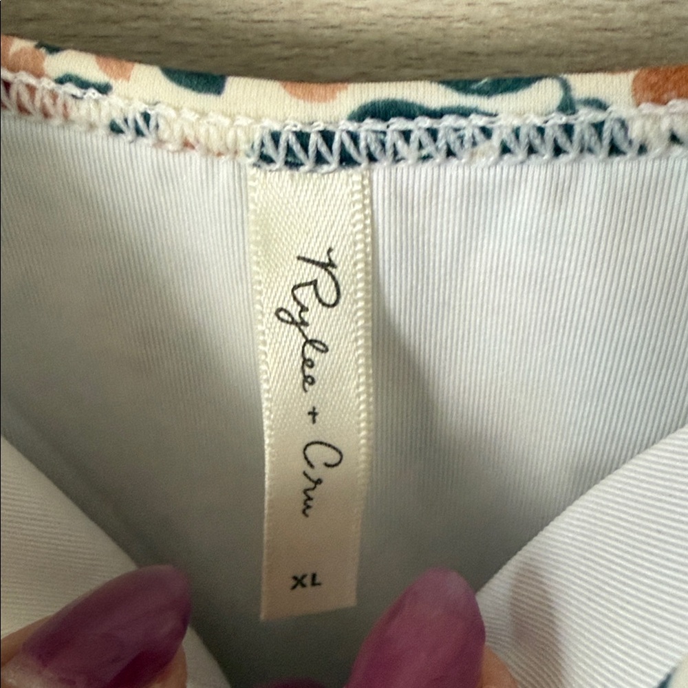 Rylee + Cru Floral Ruffle Swimsuit in Orange and Gray XL - Picture 4 of 7
